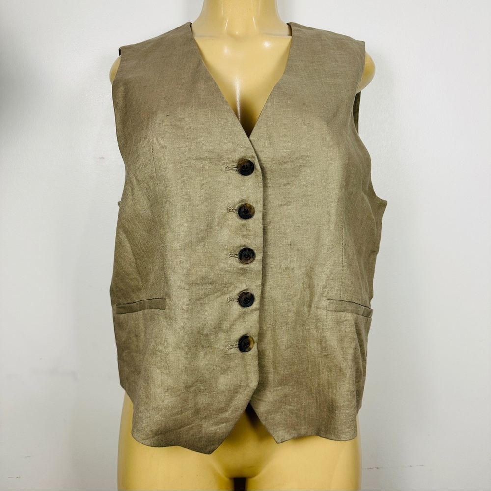 New Zara Linen Vest Sz L Womens Tailored Waistcoat Sleeveless